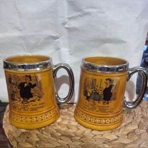 TWO LORD NELSON POTTERY ENGLAND MUG-Vintage Ceramic Beer Mugs w Silver Accents